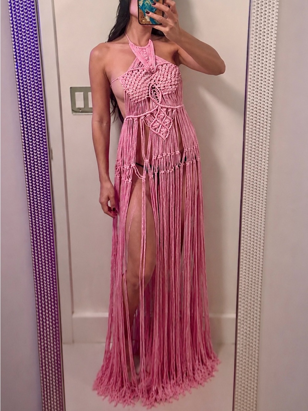 Handmade Maya Artisan Macramé Dress | Baby Pink | XS-M artisan burning man